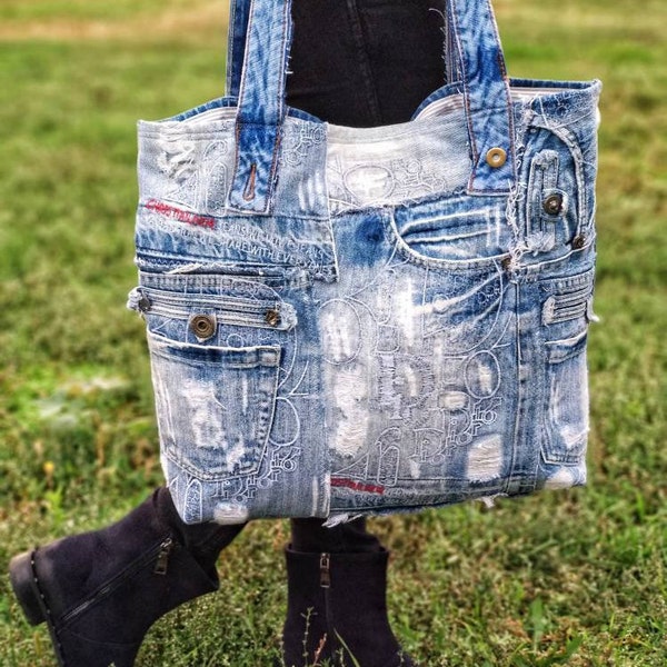 Ripped DG blaue Jeans Tasche. Patchwork-Denim-Tasche für Mädchen