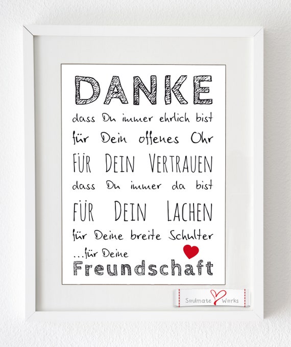 Kunstdruck Danke Fur Deine Freundschaft Geschenk Etsy