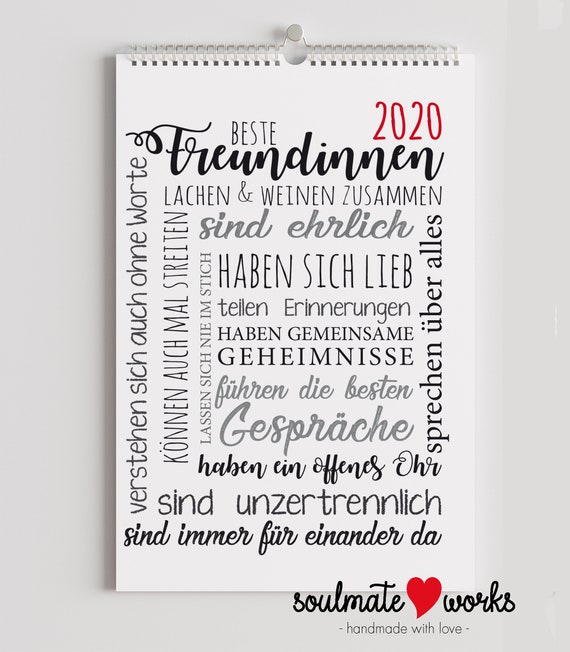 Monatswandkalender 2020 Für Die Beste Freundin Tolles Geschenk Und Ein Dankeschön An Die Beste Freundin