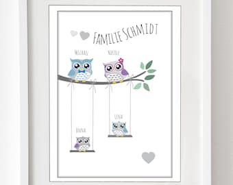 Art print "Family Swing" Family tree personalized for your family, with family names and family members