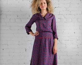 Vintage 1980s paisley maroon one piece dress