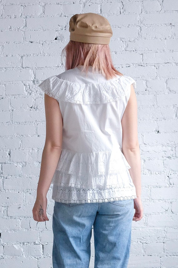 Vintage 1960s white eyelet frills cotton top - image 2