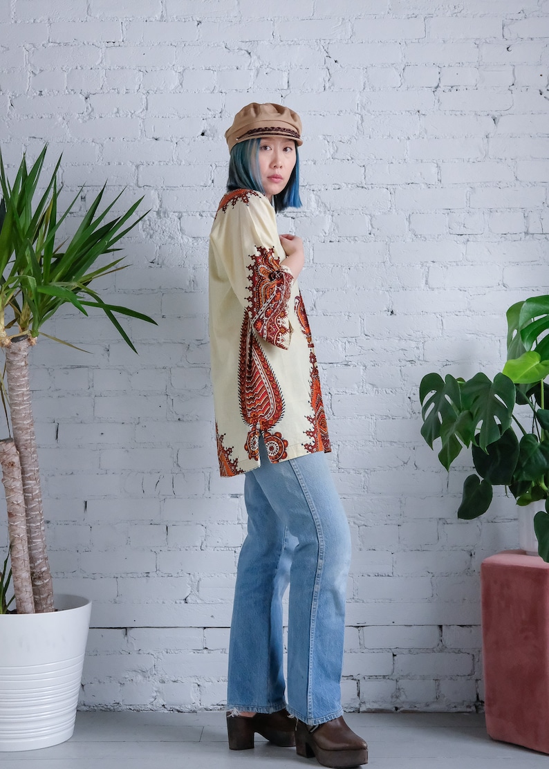 Vintage 70s cotton Bou Boudina Dashiki in cream and brown