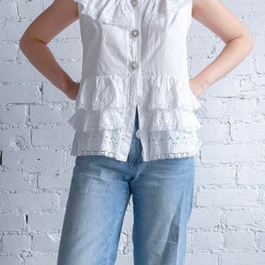 Vintage 1960s white eyelet frills cotton top image 4