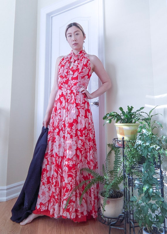 Vintage 1970s Red Floral Maxi