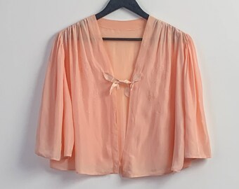 1930s Pink Bed Jacket with Smocked Bell Sleeves