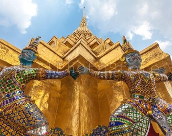 Thailand King's Palace Photo: Gilded Garudas, Temple of Emerald Buddha, Bangkok. Thailand Photography, Thai Wall Art Print, Buddha Decor.