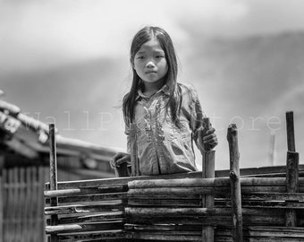 Vietnamese Village Girl, Black and White Asian Photography Print, Asian Girl Photo, Vietnam Wall Art, Vietnam Photography, Vietnam Art Print