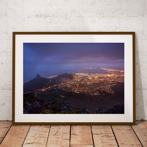 Cape Town Night Skyline Print: Table Mountain View, South Africa Wall Art