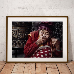 Portrait of Elderly Woman at Boudhanath Stupa, Kathmandu, Nepal Fine Art Photography, Old Nepali Woman Portrait, Nepalese Culture