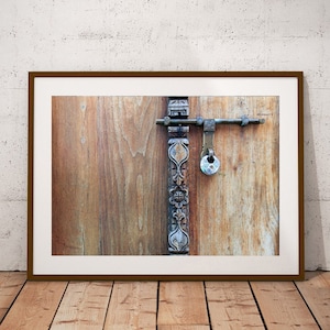 Zanzibar Wall Art: Unique Carved Wooden Door with Bolt and Lock | Rustic Wall Art | Fine Art Door Photography | Architecture Photography