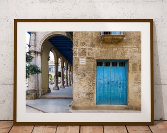 Havana Cuba Photo Print: Blue Wooden Door, Colonial Architecture Wall Art