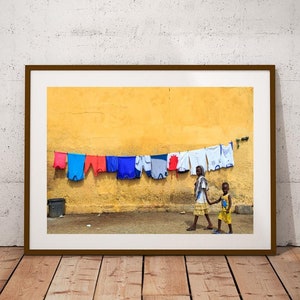 Senegal Photography, St. Louis Street Scene, African Children, Colorful Laundry, African Travel Photography, Wall Art Print, Fine Art