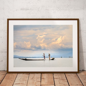 Traditional Burmese Fishermen on Inle Lake | Myanmar Fine Art | Landscape Photography Print | Asian Wall Art | Fishing Boat | Myanmar Poster