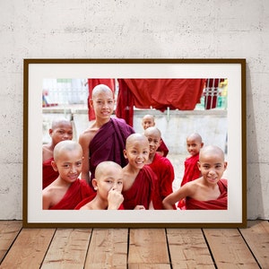 Smiling Young Monks, Shwezigon Pagoda, Myanmar - Fine Art Photography | Buddhist Monks Art | Travel Photography | Monk Prints | Wall Art