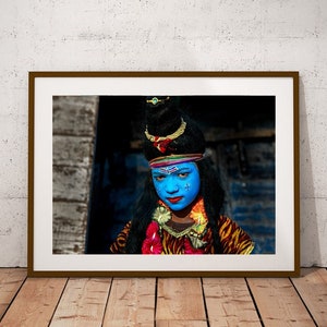 Blue Shiva Face Photography: Varanasi India Print Art
