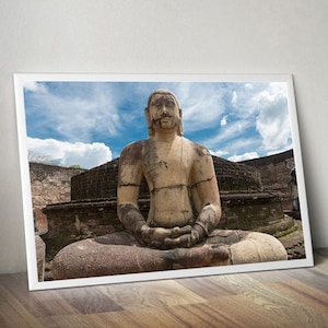 Stone Buddha Statue Print: Sri Lanka Temple Photography