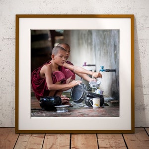 Young Buddhist Monks Washing Dishes, Mahagandayon Monastery, Amarapura, Myanmar |  Everyday Life | Buddhism | Monk Wall Art  | Square Photo