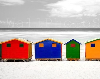 Colorful Beach Huts of Muizenberg Beach, Cape Town, South Africa, Beach Photography, South Africa Photography, Beach Poster,