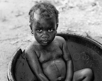 Black and White, African Photography, Little Girl Bathing, Senegal Photography, Travel Photography, Fine Art Photography, Wall Art Print