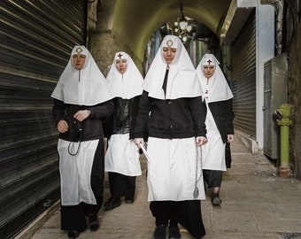 Nuns on street of Old City of Jerusalem, Israel. Christian Art Prints, Religious, Nun Photography, Nuns Poster, Horizontal Wall Art Print