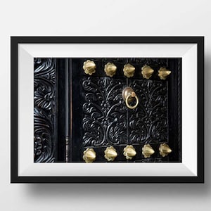 Zanzibar Black Carved Door Print: Stone Town Architecture