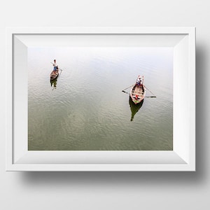 Two Traditional Boats on Ayeyarwady River, Mandalay, Myanmar | Fine Art Photography Print | Boat Photo Art | Mandalay Wall Art
