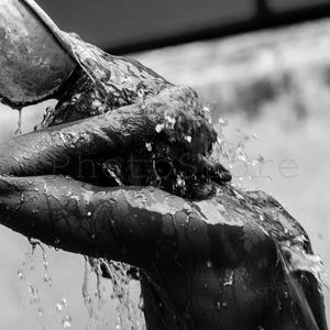 Morning Shower. Black and White Myanmar Photography Prints, Black and White Wall Art, Clear Water, Burma Fine Art Photography Print image 1