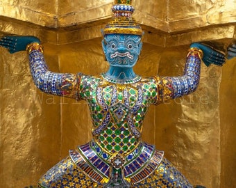 Temple of Emerald Buddha, Gilded Garuda, King's Palace, Wat Phra Kaew Bangkok, Buddhism, Travel Fine Art Photography, Vertical Thai Wall Art