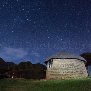 Lesotho Photography, Traditional African Hut, Lesotho Rondavel, Night Sky, South African Photography, Lesotho Prints, African Wall Art Print image 1