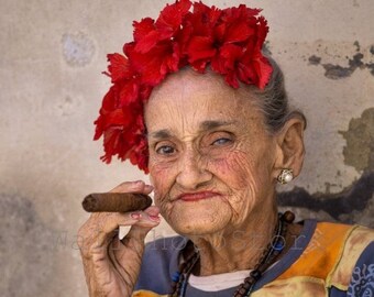 Cuban Lady with Cigar, Cuba Photography, Cuba Print Art, Cigar Art, Cuban Cigar, Woman Portrait, Cafe Restaurant Poster, Vertical Wall Art