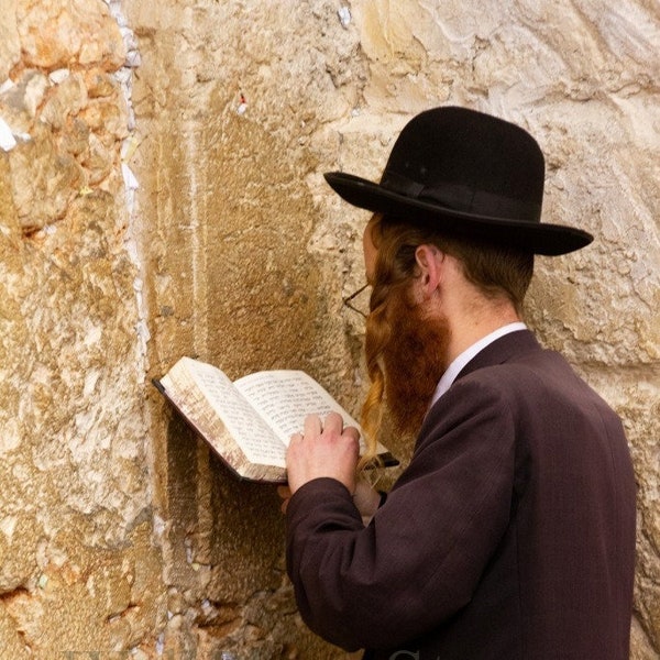 Jerusalem Street Photo ,Sacred Israel: Wailing Wall Praying Man - Vertical Wall Fine Art Print