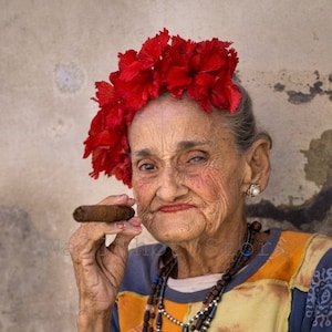 Cuban Lady with Cigar, Cuba Photography, Cuba Print Art, Cigar Art, Cuban Cigar, Woman Portrait, Cafe Restaurant Poster, Vertical Wall Art image 1