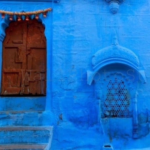 India Door Photography, Old Wood Door Blue City Jodhpur, Rajasthan, India Photography, Architecture, Fine Art Photography, India Print Art image 1