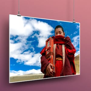 Young Tibetan Buddhist Monk, Buddhism, Monk Photography Print, China Photography, Tibetan Wall Art, Monk Poster, Tibetan Photos, Red Robe