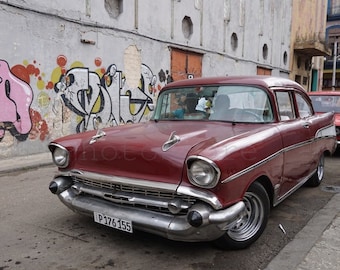Cuban Car Photography, Vintage Red American Car, Car Poster, Cuba Photography, Cuba Print Art, Old Car Print, Cuba Wall Art, Gift for Men