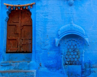 India Door Photography, Old Wood Door Blue City Jodhpur, Rajasthan, India Photography, Architecture, Fine Art Photography, India Print Art