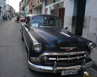 Cuba Photography, Old Black Vintage American Car Taxi, Car Photography, Vintage Car Poster, Cuba Print Art, Cuban Taxi Photo, Cuba Wall Art