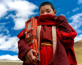 Young Tibetan Buddhist Monk, Buddhism, Monk Photography, China Photography, Tibetan Wall Art, Monk Poster, Tibetan Photos, Red Robe