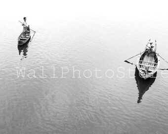 Boats black and white photography, Boats at Ayeyarwady River Mandalay, Myanmar Photography, Boat Images, Boat Wall Art Print, Boat Poster