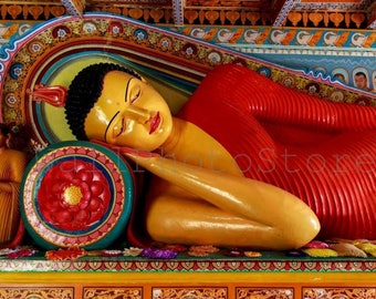 Buddha Photography, Sleeping Buddha Statue, Anuradhapura Red Buddha, Sri Lanka Travel Photography, Buddha Wall Art Print, Reclining Buddha