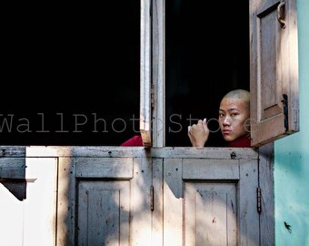 Buddhist Monk by Window, Mandalay, Buddhism, Myanmar Photography, Monk Photography, Monk Art Print, Fine Art Photography, Myanmar Wall Art