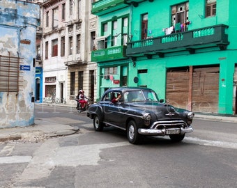 Cuba Photography, Old Black American Car, Car Photography, Havana Art, Cuban Street, Cuba Print Art, Fine Art Photography, Cuba Wall Art