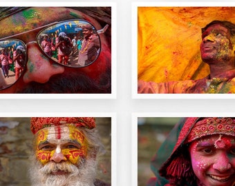 Set of 4 - Holi Festival of Colors India, Holi Wall Art, Indian Wall Art, India Pictures, Holi Images, Holi Spring festival, Happy Holi