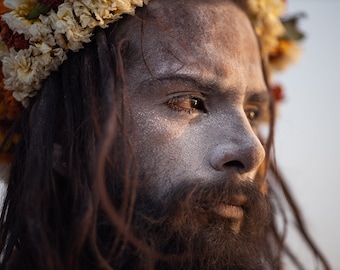 Varanasi Festival Photography: Kumbh Mella Naga Sadhu Portrait. Indian Festival, India Photography Print, India Wall Art, Spiritual Portrait