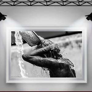 Morning Shower. Black and White Myanmar Photography Prints, Black and White Wall Art, Clear Water, Burma Fine Art Photography Print image 5