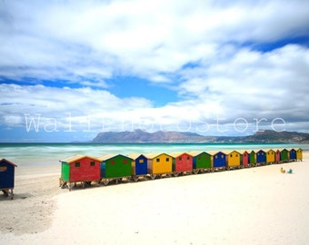 Colorful Beach Huts - Muizenberg Beach, Cape Town, South Africa, Beach Photography, Fine Art Photography, South Africa Wall Art