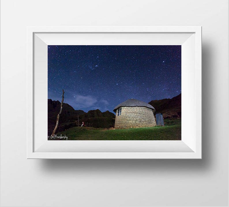 Lesotho Photography, Traditional African Hut, Lesotho Rondavel, Night Sky, South African Photography, Lesotho Prints, African Wall Art Print image 4