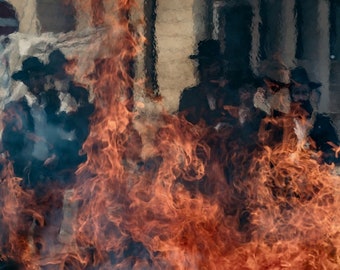 Jewish Religious Culture - Passover Preparation: Orthodox Jews Burn Hametz in Jerusalem, Israel - Fine Art Street Photo Print