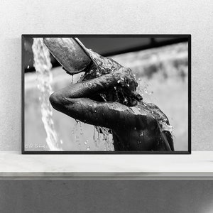 Morning Shower. Black and White Myanmar Photography Prints, Black and White Wall Art, Clear Water, Burma Fine Art Photography Print image 4